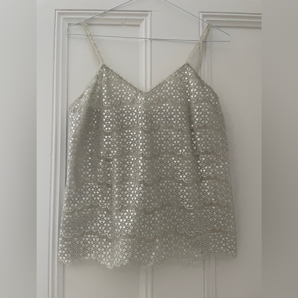 CHANEL, silk, silver camisole, Small/FR38